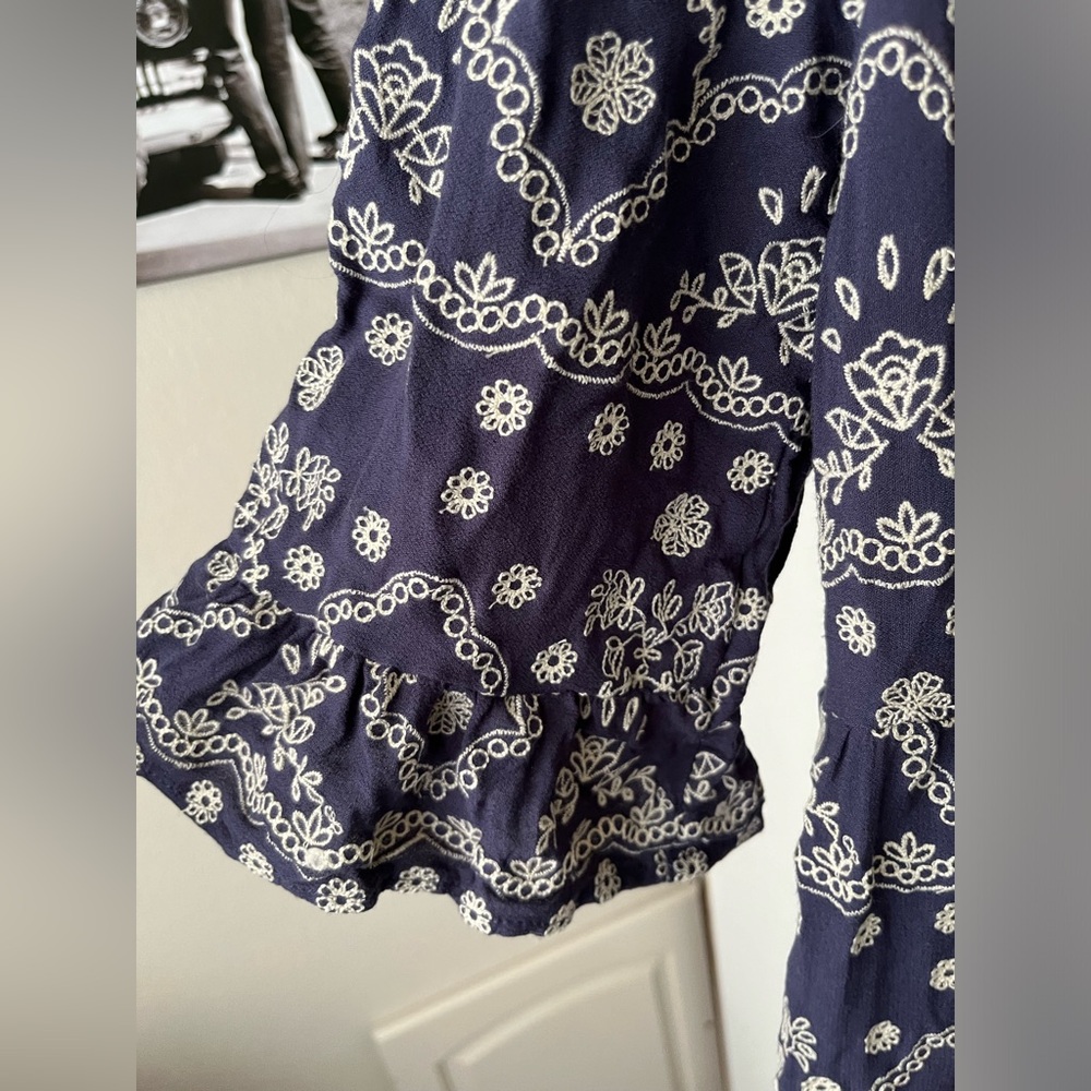 Navy Printed Ruffle Hem Mini Dress - Picture 6 of 13